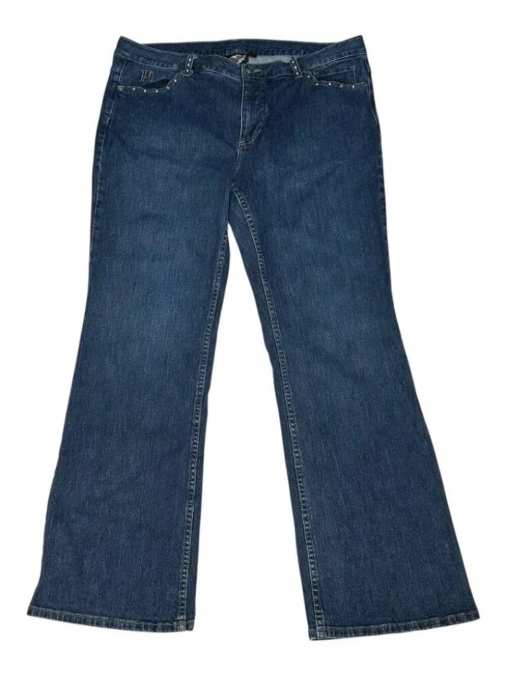 Harley Davidson Women's High Rise Jeans, Emblellished Studs Logo Size 18